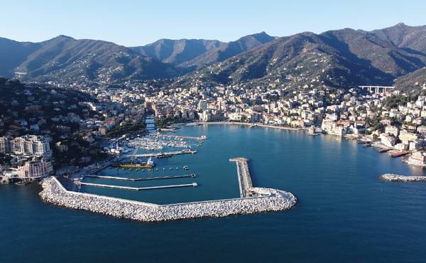 Porto Carlo Riva in Rapallo, Liguria, Italy was rebuilt following devastation caused by a major storm in 2018.