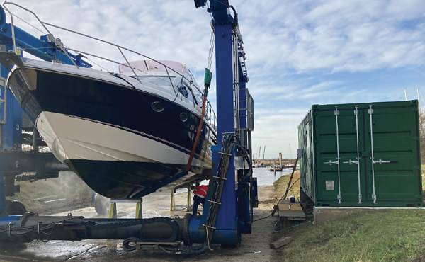 Interceptor tanks at work in Fambridge Yacht Haven, Essex.