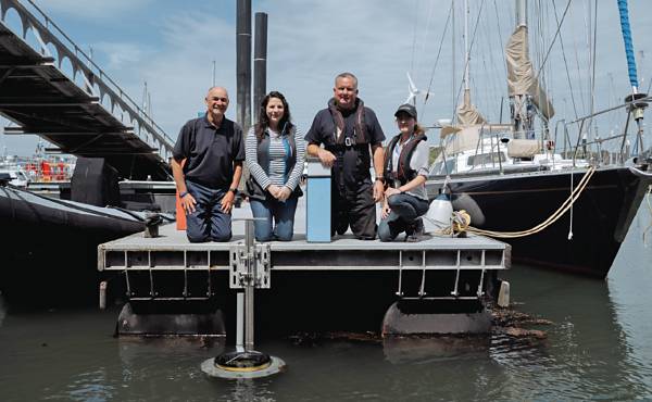 The Seabin team at Plymouth Yacht Haven l to r: Steve Kitchen, marina director; Viki Lakey, boatyard coordinator; Sam Blackburn, engineer Boskalis Westminster; and Isobel Loxton, compliance officer Boskalis Westminster.